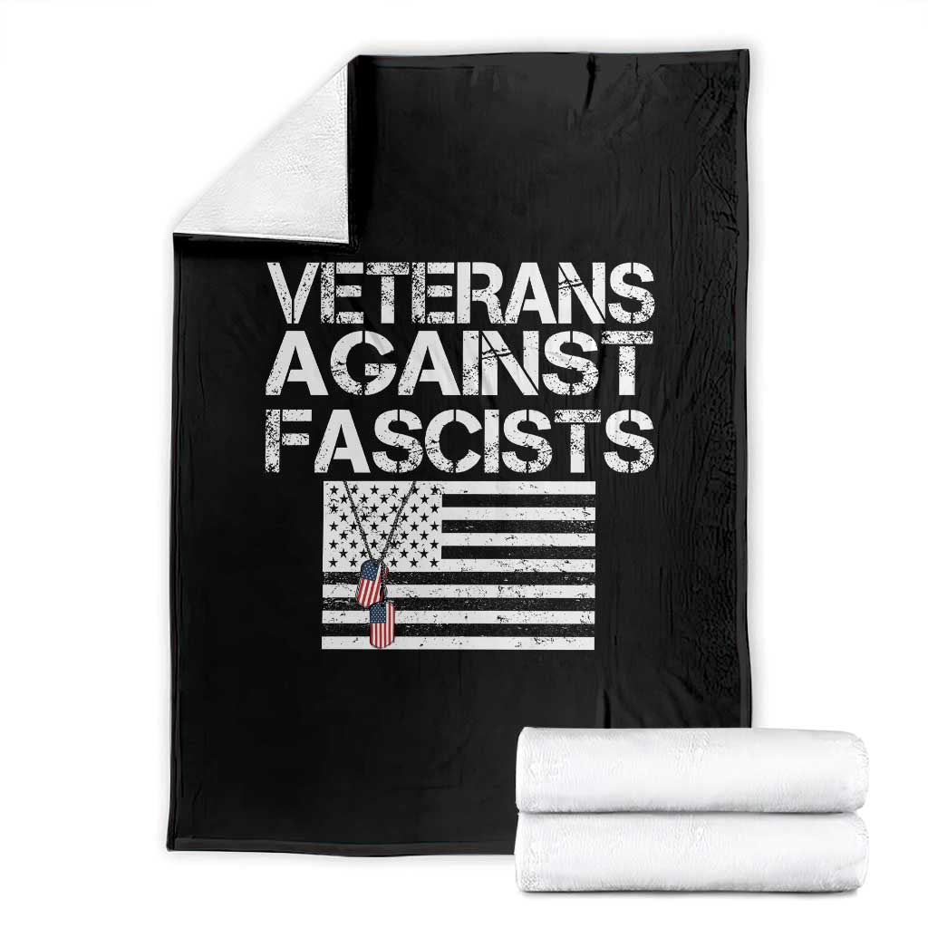 Veterans Against Fascists Throw Blanket Patriotic Soldier Vintage American Flag Dog Tag - Wonder Print Shop