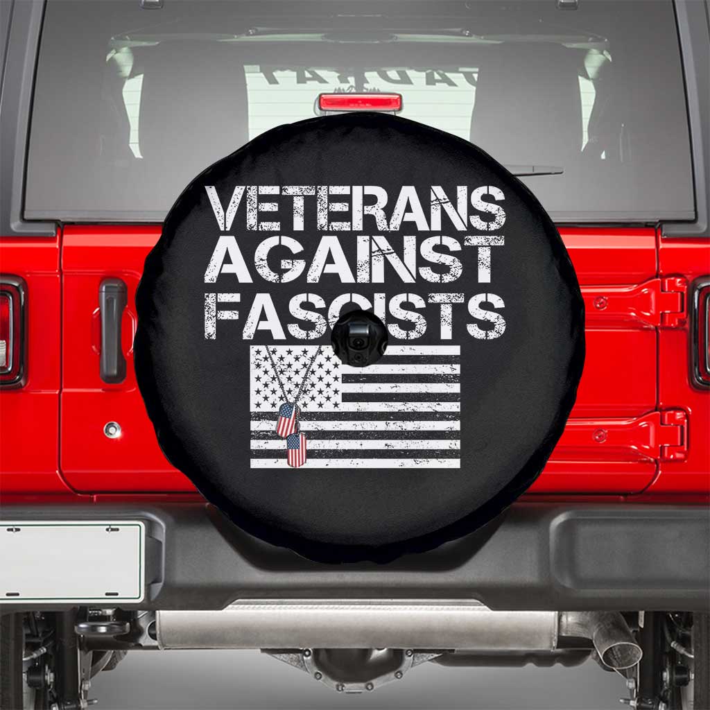 Veterans Against Fascists Spare Tire Cover Patriotic Soldier Vintage American Flag Dog Tag - Wonder Print Shop
