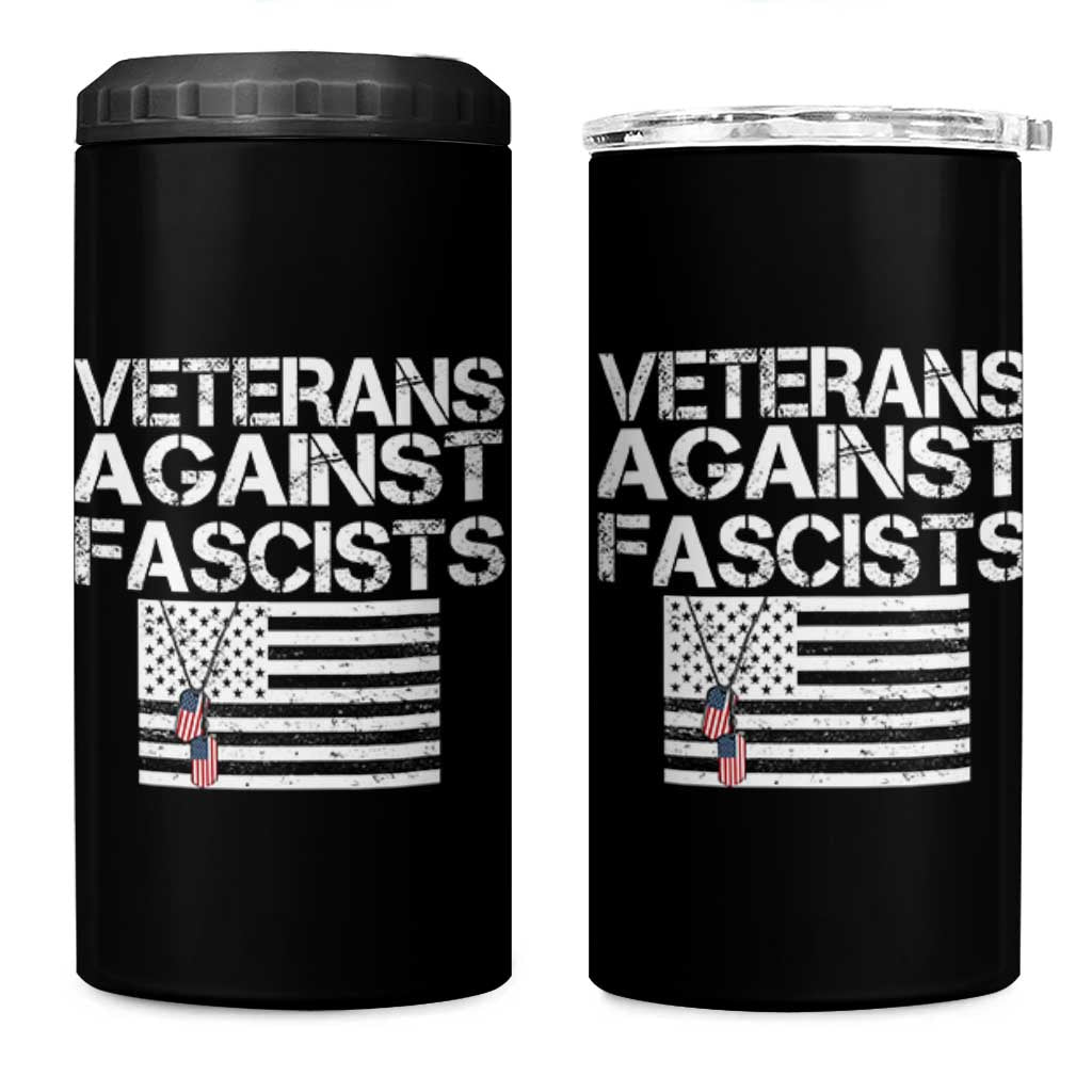 Veterans Against Fascists 4 in 1 Can Cooler Tumbler Patriotic Soldier Vintage American Flag Dog Tag - Wonder Print Shop