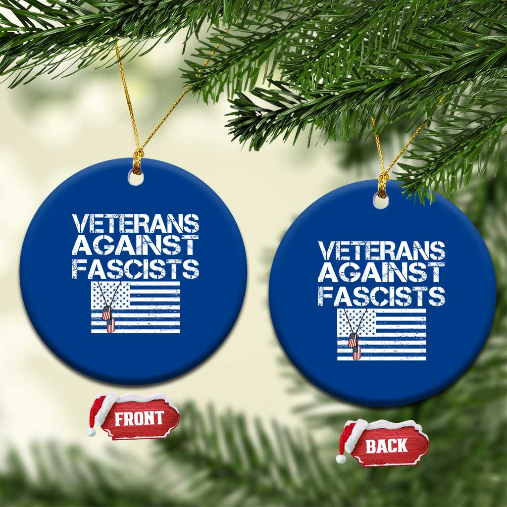 Veterans Against Fascists Ceramic Ornament Patriotic Soldier Vintage American Flag Dog Tag - Wonder Print Shop