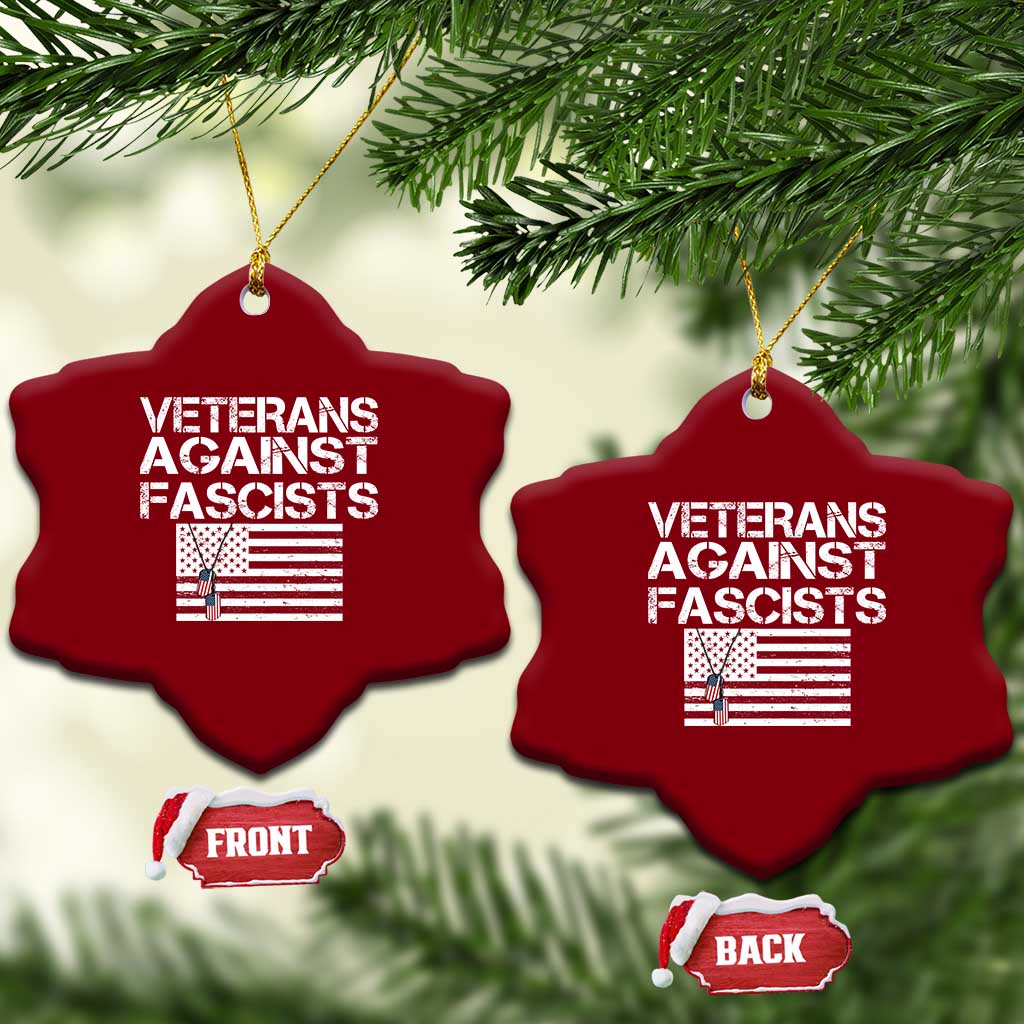 Veterans Against Fascists Ceramic Ornament Patriotic Soldier Vintage American Flag Dog Tag - Wonder Print Shop