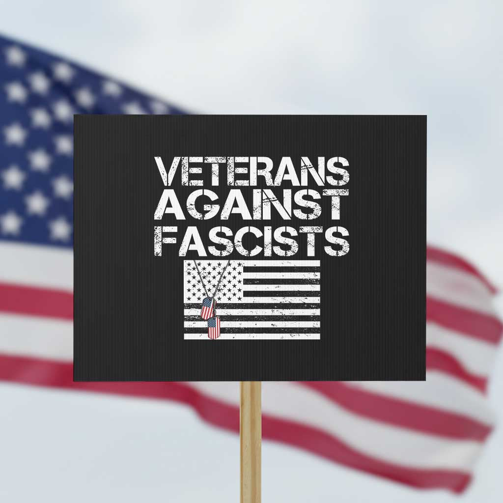 Veterans Against Fascists Protest Sign Patriotic Soldier Vintage American Flag Dog Tag - Wonder Print Shop
