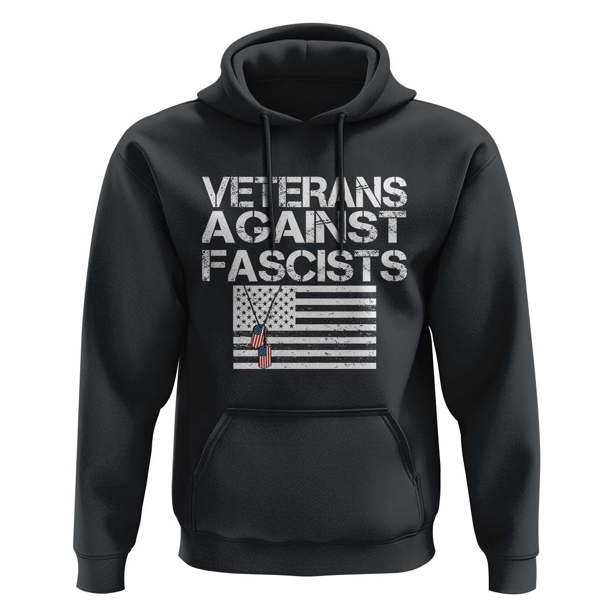 Veterans Against Fascists Hoodie Patriotic Soldier Vintage American Flag Dog Tag - Wonder Print Shop