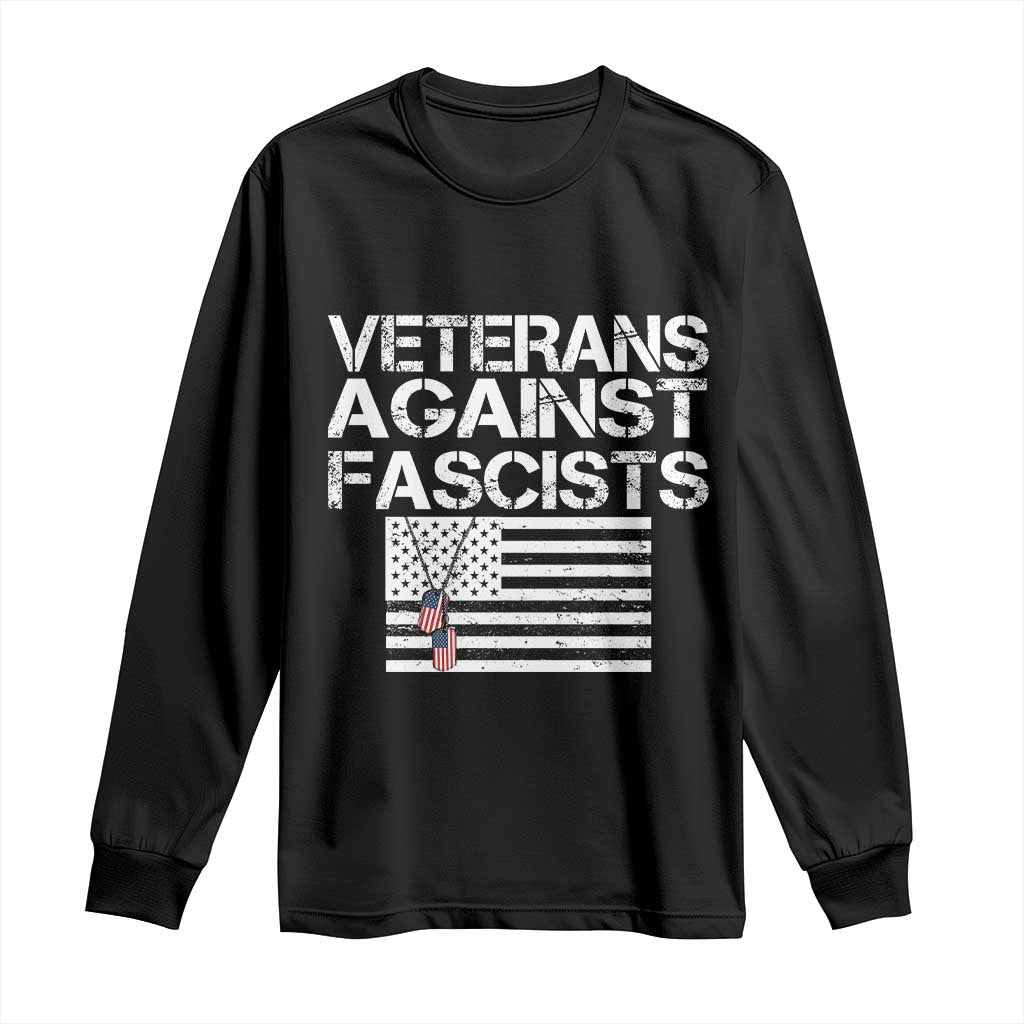 Veterans Against Fascists Long Sleeve Shirt Patriotic Soldier Vintage American Flag Dog Tag - Wonder Print Shop
