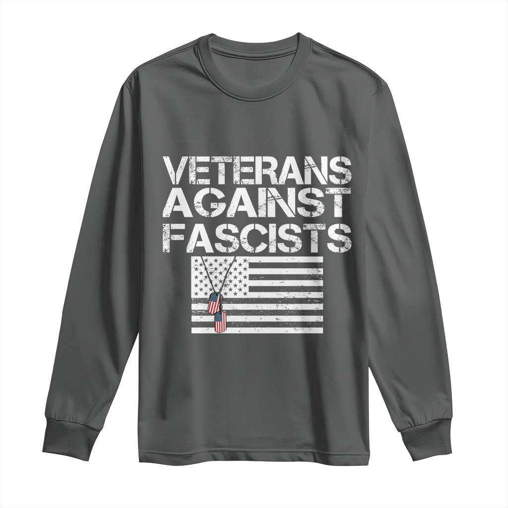 Veterans Against Fascists Long Sleeve Shirt Patriotic Soldier Vintage American Flag Dog Tag - Wonder Print Shop