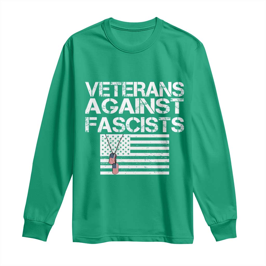 Veterans Against Fascists Long Sleeve Shirt Patriotic Soldier Vintage American Flag Dog Tag - Wonder Print Shop