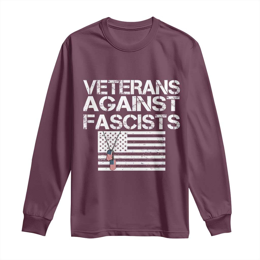 Veterans Against Fascists Long Sleeve Shirt Patriotic Soldier Vintage American Flag Dog Tag - Wonder Print Shop