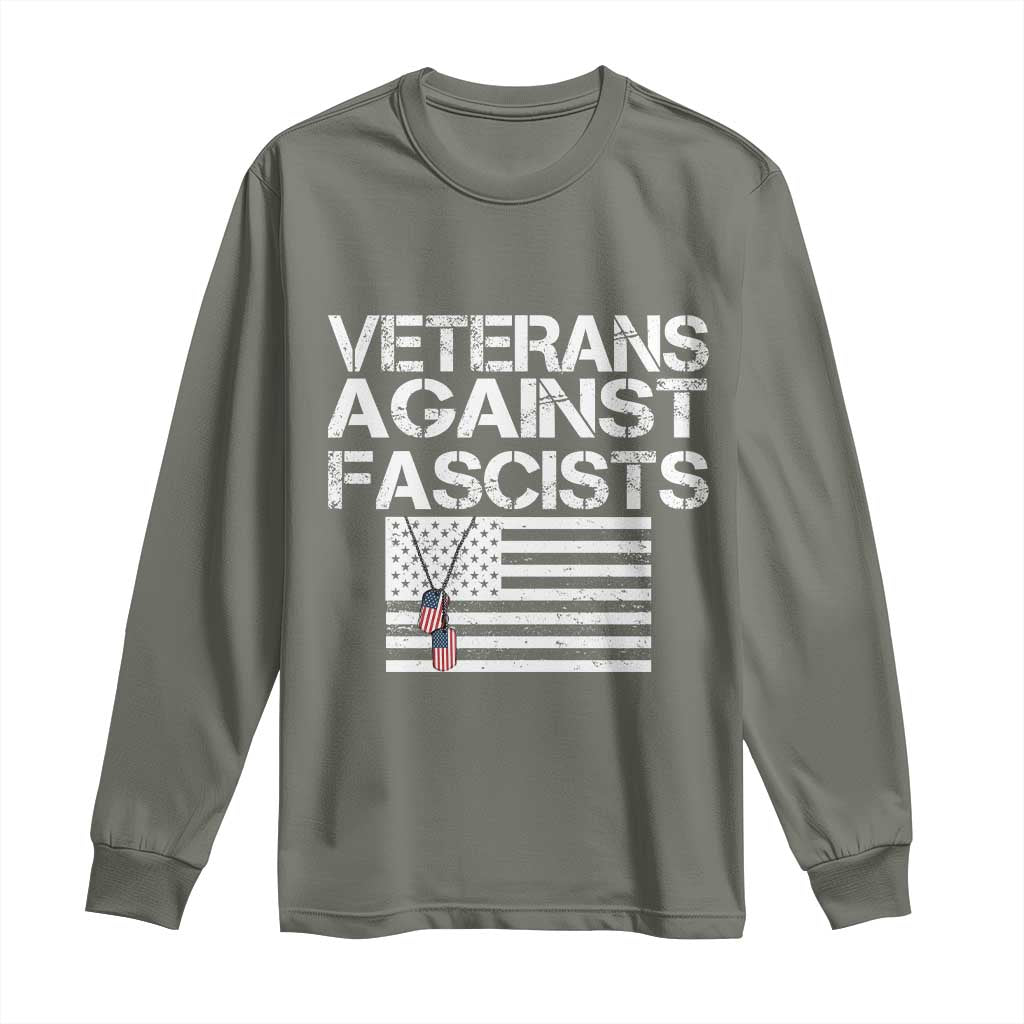 Veterans Against Fascists Long Sleeve Shirt Patriotic Soldier Vintage American Flag Dog Tag - Wonder Print Shop