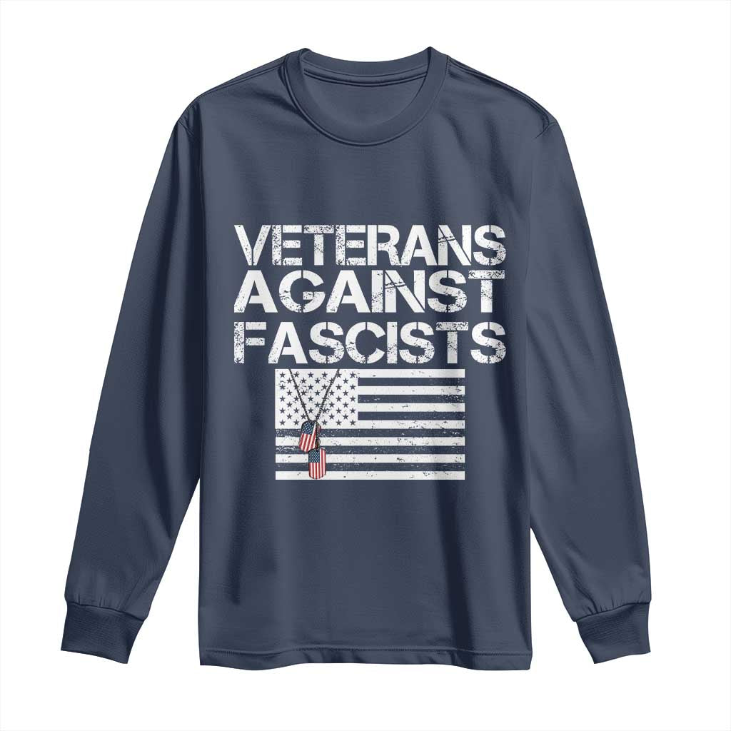 Veterans Against Fascists Long Sleeve Shirt Patriotic Soldier Vintage American Flag Dog Tag - Wonder Print Shop