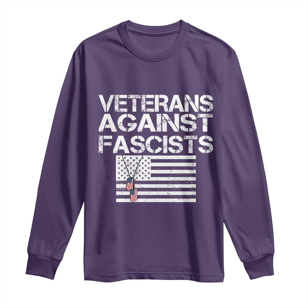 Veterans Against Fascists Long Sleeve Shirt Patriotic Soldier Vintage American Flag Dog Tag - Wonder Print Shop