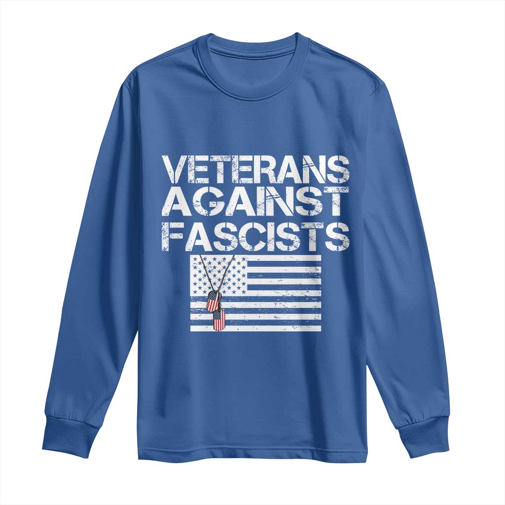 Veterans Against Fascists Long Sleeve Shirt Patriotic Soldier Vintage American Flag Dog Tag - Wonder Print Shop