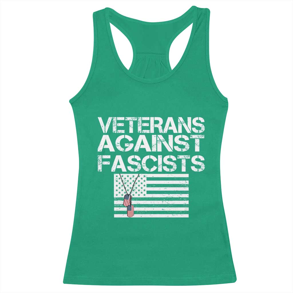 Veterans Against Fascists Racerback Tank Top Patriotic Soldier Vintage American Flag Dog Tag - Wonder Print Shop