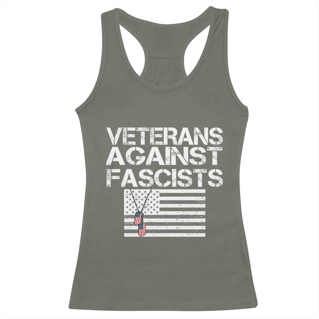 Veterans Against Fascists Racerback Tank Top Patriotic Soldier Vintage American Flag Dog Tag - Wonder Print Shop