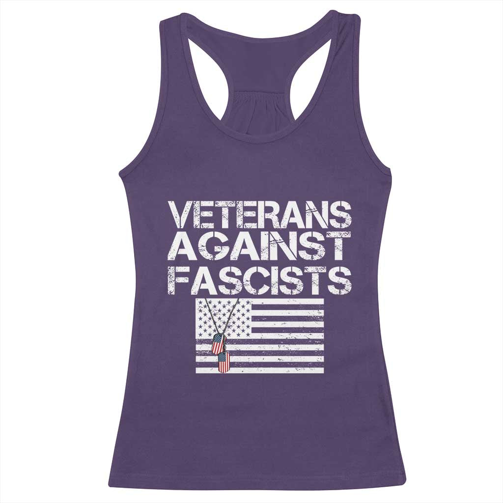 Veterans Against Fascists Racerback Tank Top Patriotic Soldier Vintage American Flag Dog Tag - Wonder Print Shop