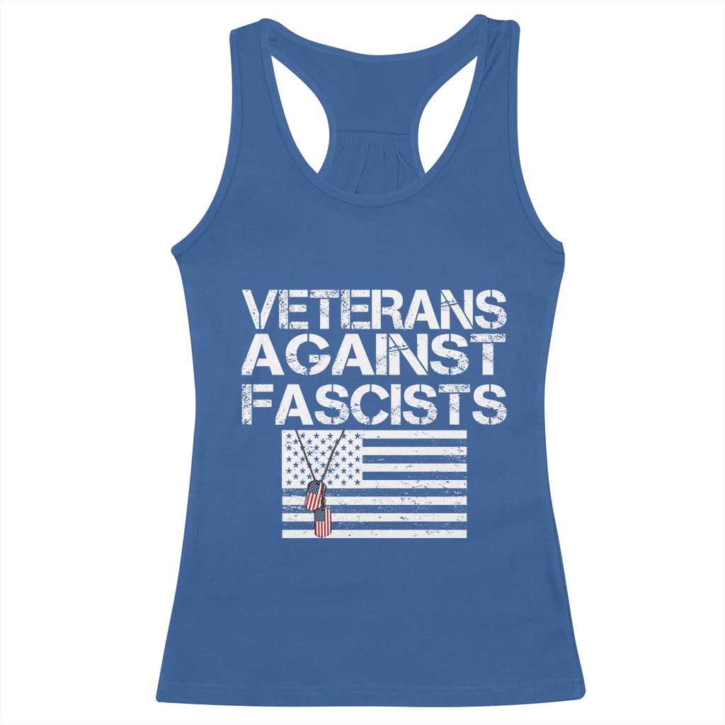 Veterans Against Fascists Racerback Tank Top Patriotic Soldier Vintage American Flag Dog Tag - Wonder Print Shop