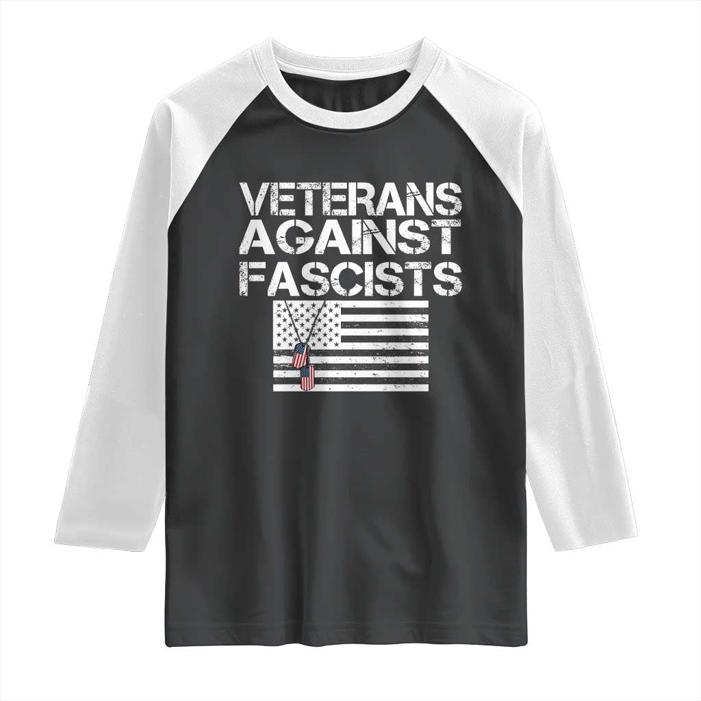 Veterans Against Fascists Raglan Shirt Patriotic Soldier Vintage American Flag Dog Tag - Wonder Print Shop