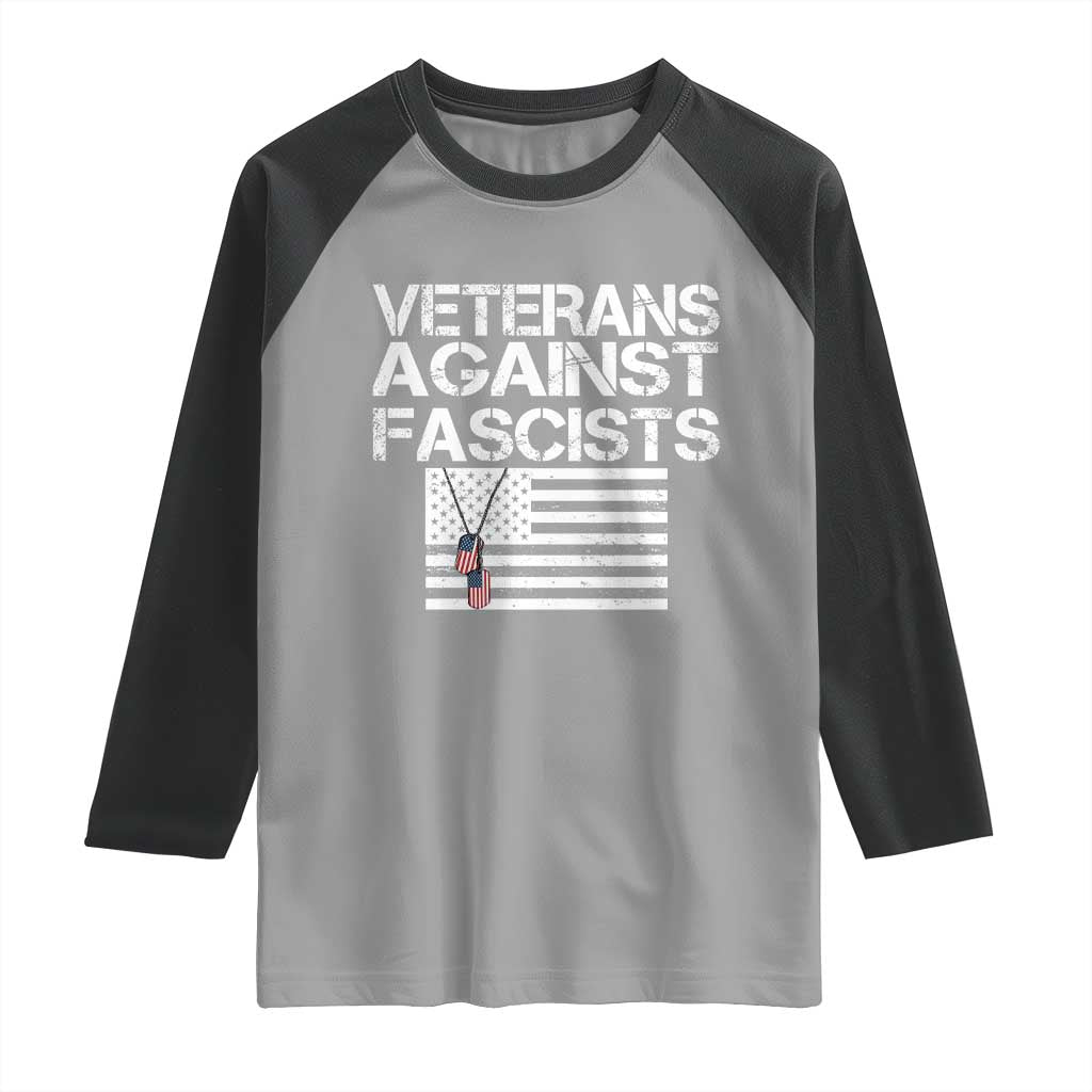 Veterans Against Fascists Raglan Shirt Patriotic Soldier Vintage American Flag Dog Tag - Wonder Print Shop
