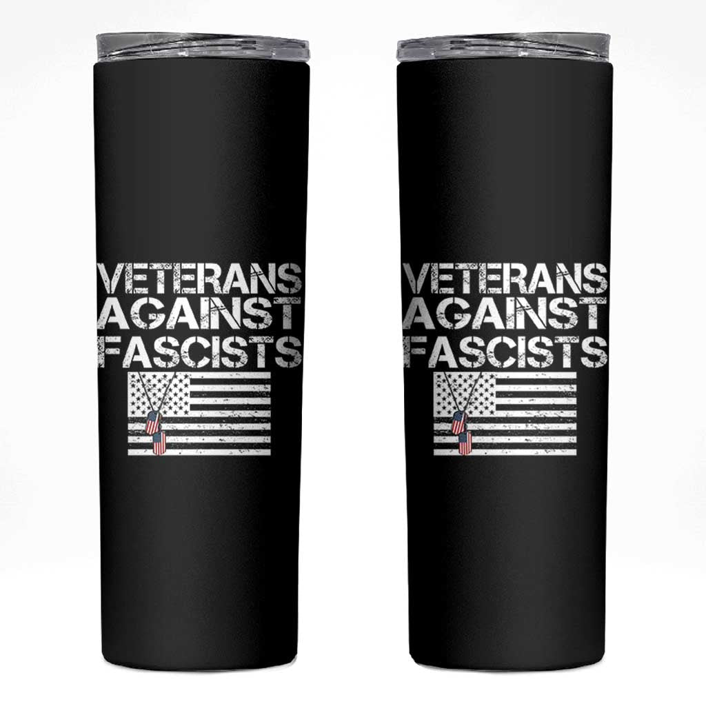 Veterans Against Fascists Skinny Tumbler Patriotic Soldier Vintage American Flag Dog Tag - Wonder Print Shop