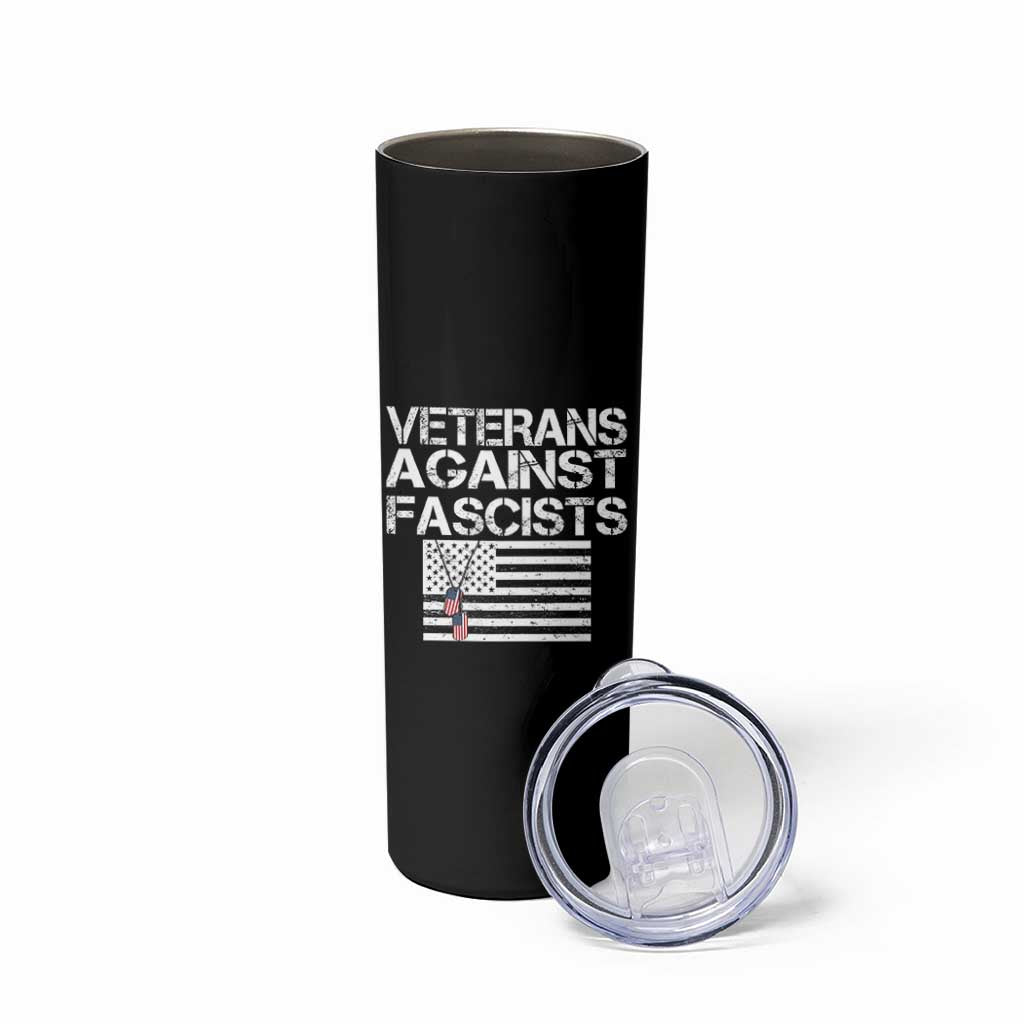 Veterans Against Fascists Skinny Tumbler Patriotic Soldier Vintage American Flag Dog Tag - Wonder Print Shop