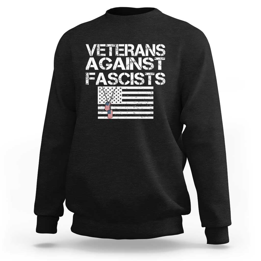 Veterans Against Fascists Sweatshirt Patriotic Soldier Vintage American Flag Dog Tag - Wonder Print Shop