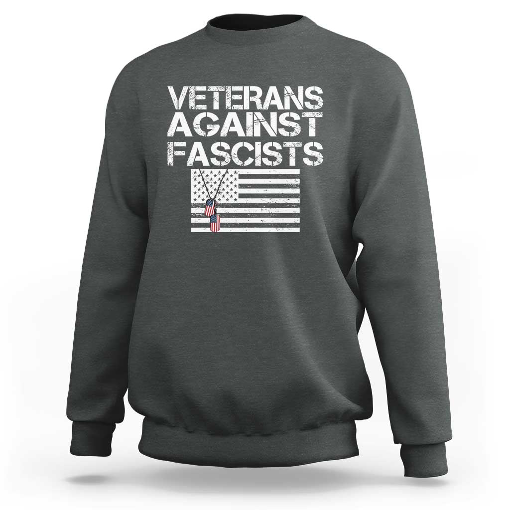 Veterans Against Fascists Sweatshirt Patriotic Soldier Vintage American Flag Dog Tag - Wonder Print Shop