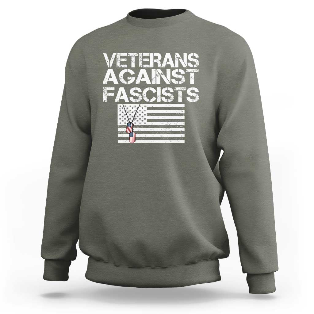 Veterans Against Fascists Sweatshirt Patriotic Soldier Vintage American Flag Dog Tag - Wonder Print Shop