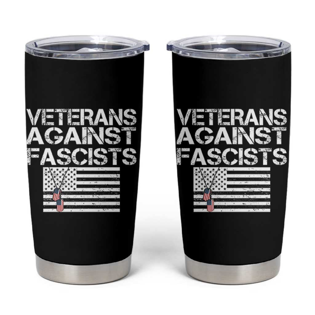 Veterans Against Fascists Tumbler Cup Patriotic Soldier Vintage American Flag Dog Tag - Wonder Print Shop
