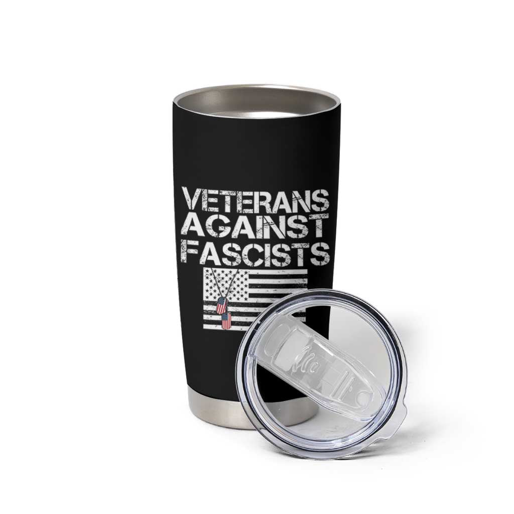 Veterans Against Fascists Tumbler Cup Patriotic Soldier Vintage American Flag Dog Tag - Wonder Print Shop