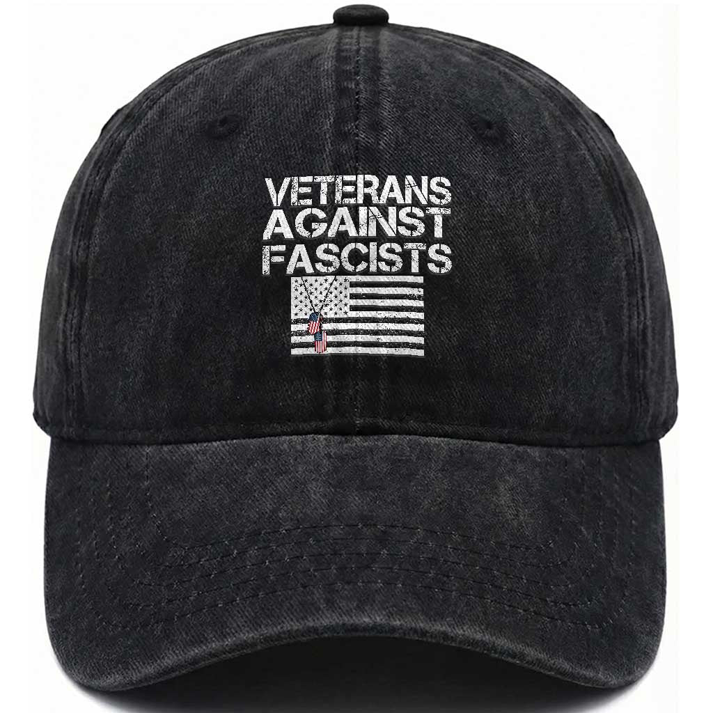 Veterans Against Fascists Washed Cotton Baseball Cap Patriotic Soldier Vintage American Flag Dog Tag