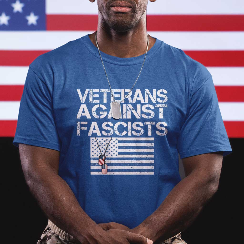 Veterans Against Fascists T Shirt Patriotic Soldier Vintage American Flag Dog Tag - Wonder Print Shop