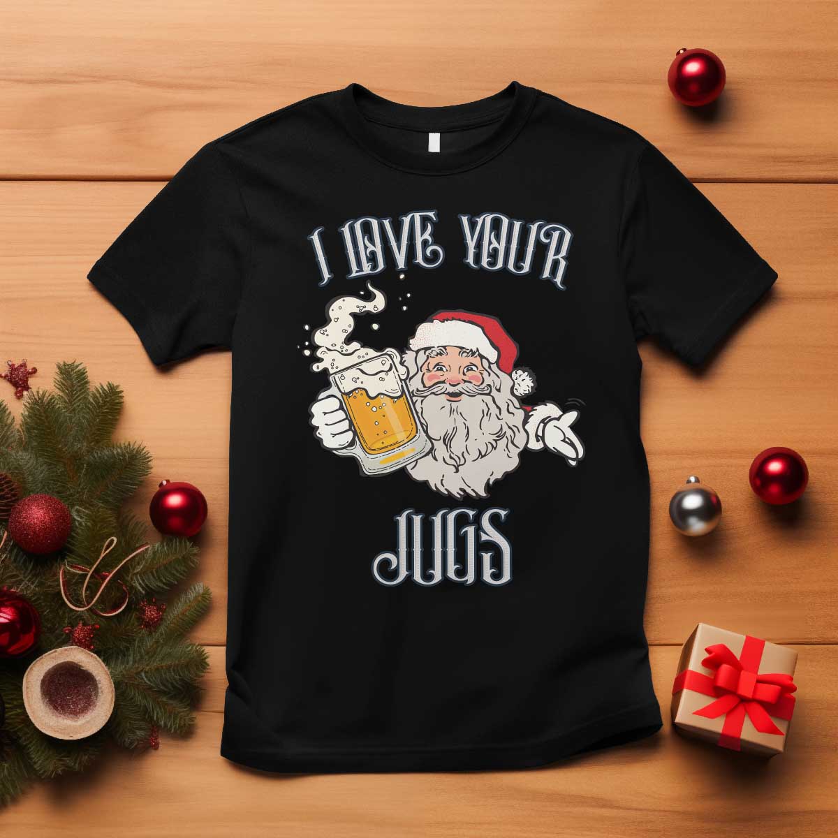 Funny Christmas Beers Couple T Shirt I Love Your Jugs Santa Beers Drinker - Wonder Print Shop