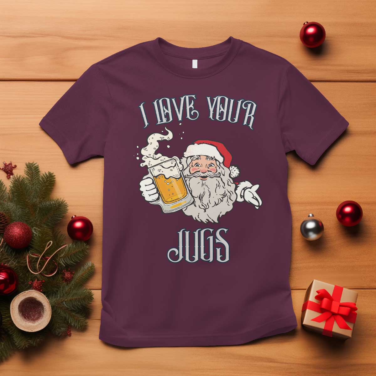 Funny Christmas Beers Couple T Shirt I Love Your Jugs Santa Beers Drinker - Wonder Print Shop