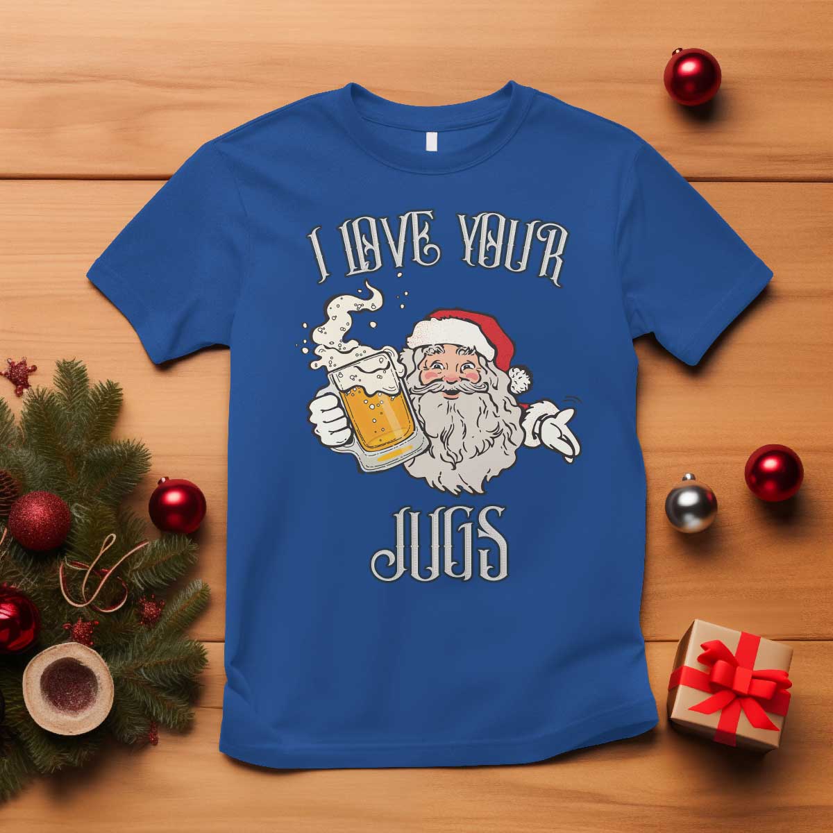 Funny Christmas Beers Couple T Shirt I Love Your Jugs Santa Beers Drinker - Wonder Print Shop