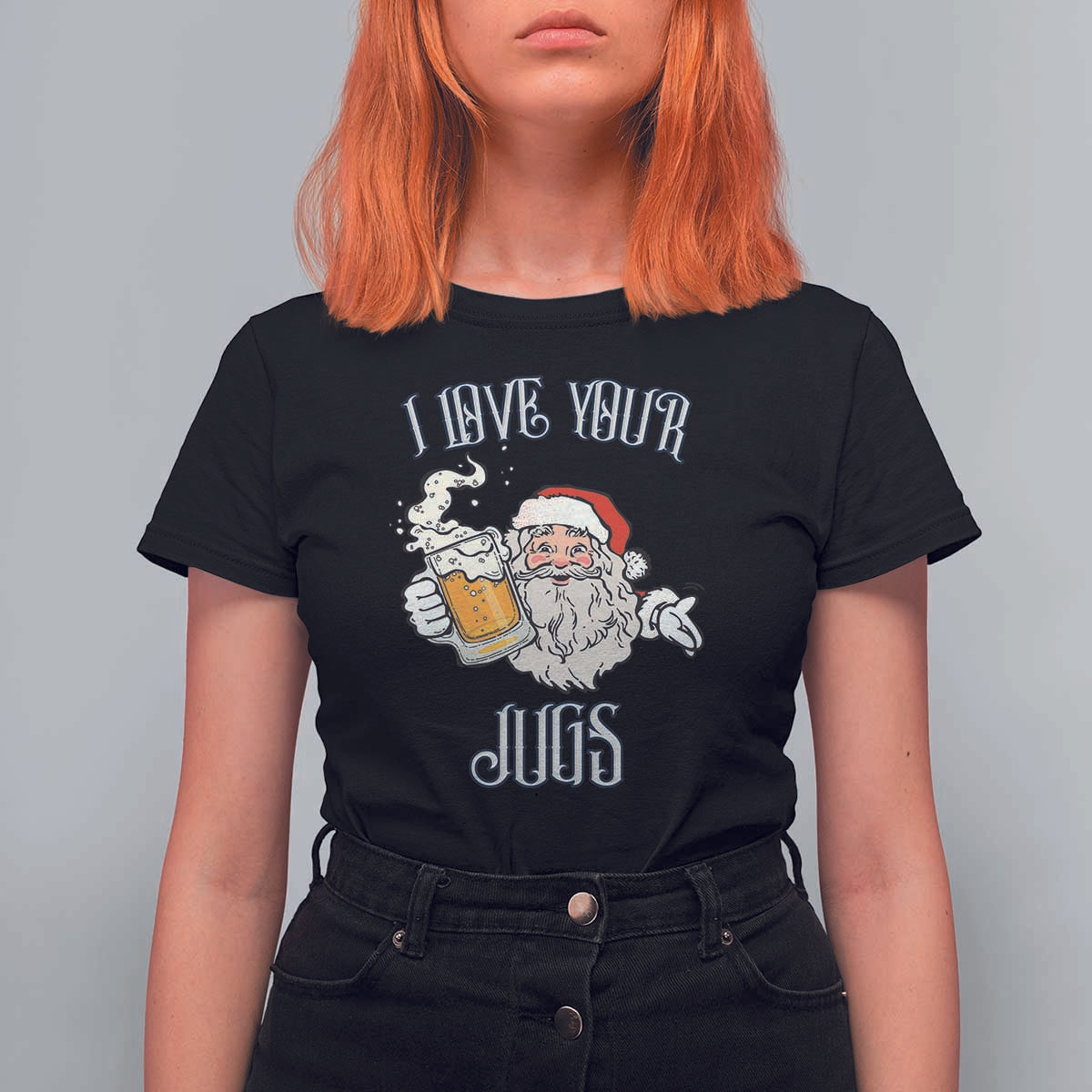 Funny Christmas Beers Couple T Shirt For Women I Love Your Jugs Santa Beers Drinker - Wonder Print Shop
