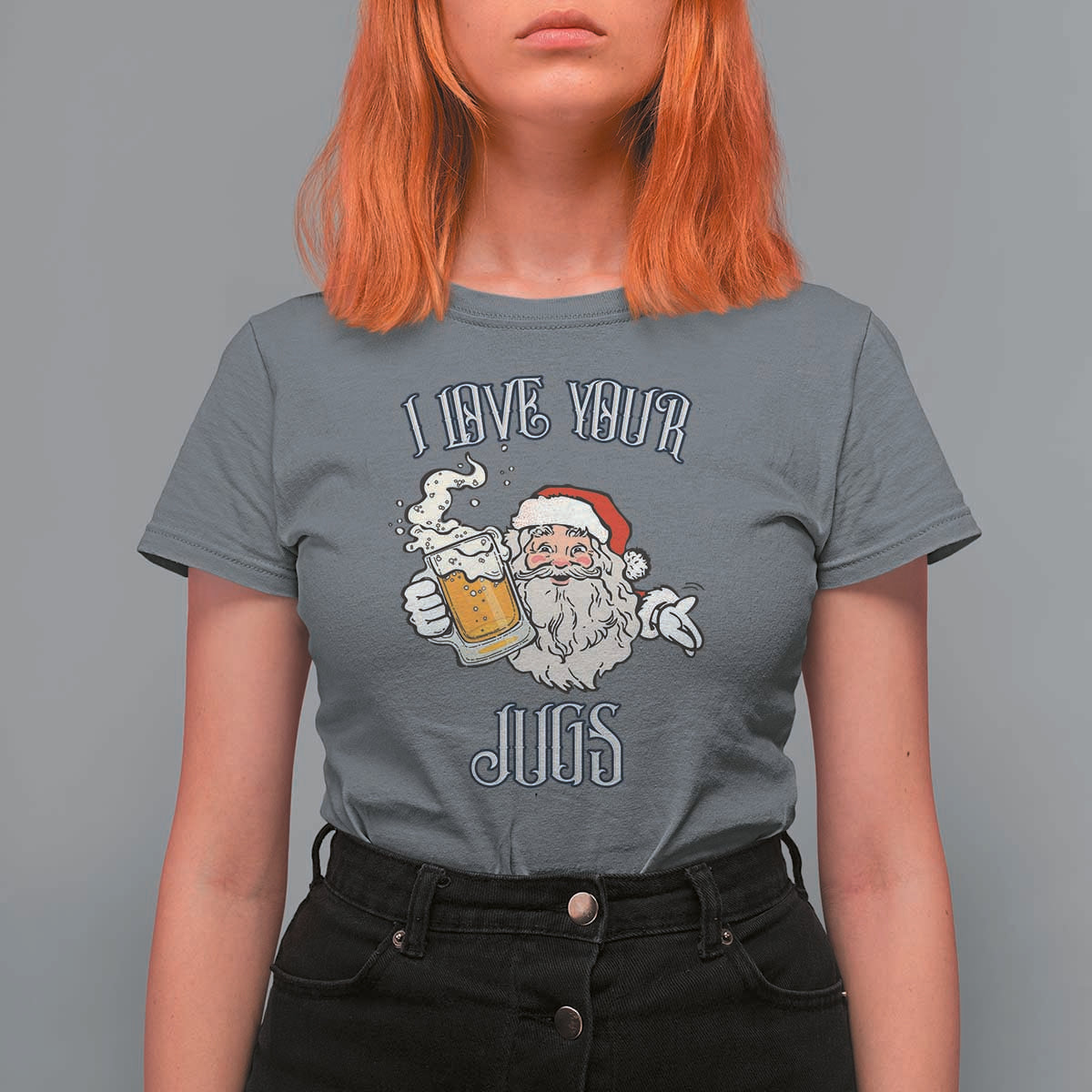 Funny Christmas Beers Couple T Shirt For Women I Love Your Jugs Santa Beers Drinker - Wonder Print Shop