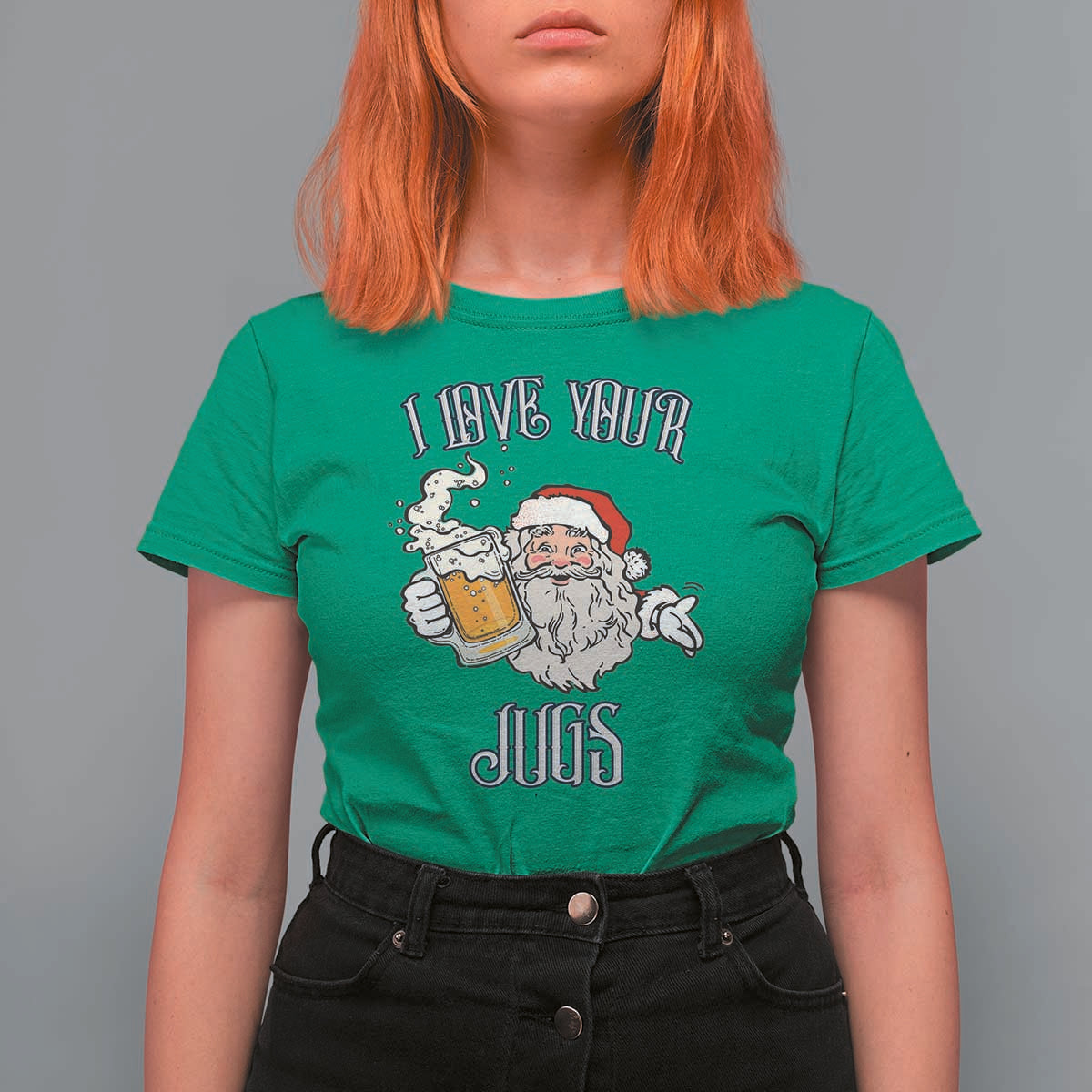 Funny Christmas Beers Couple T Shirt For Women I Love Your Jugs Santa Beers Drinker - Wonder Print Shop