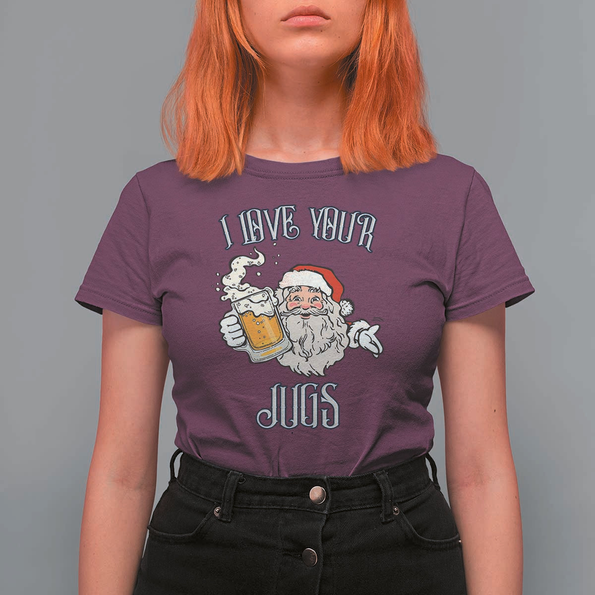 Funny Christmas Beers Couple T Shirt For Women I Love Your Jugs Santa Beers Drinker - Wonder Print Shop