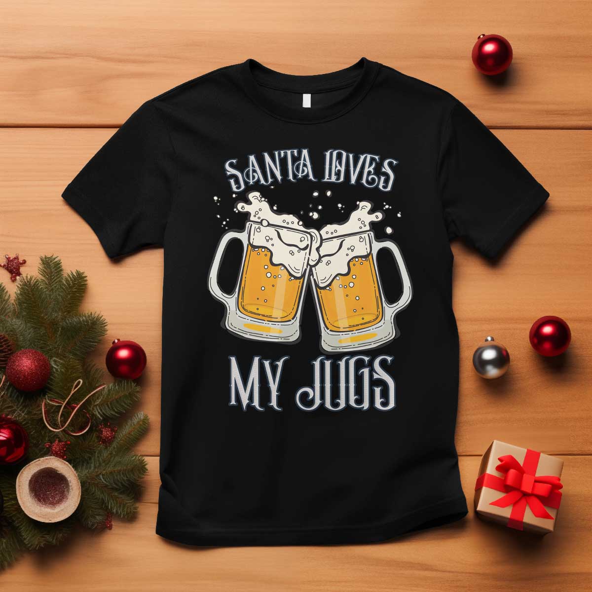 Funny Christmas Beers Couple T Shirt Santa Loves My Jugs Beers Drinker - Wonder Print Shop