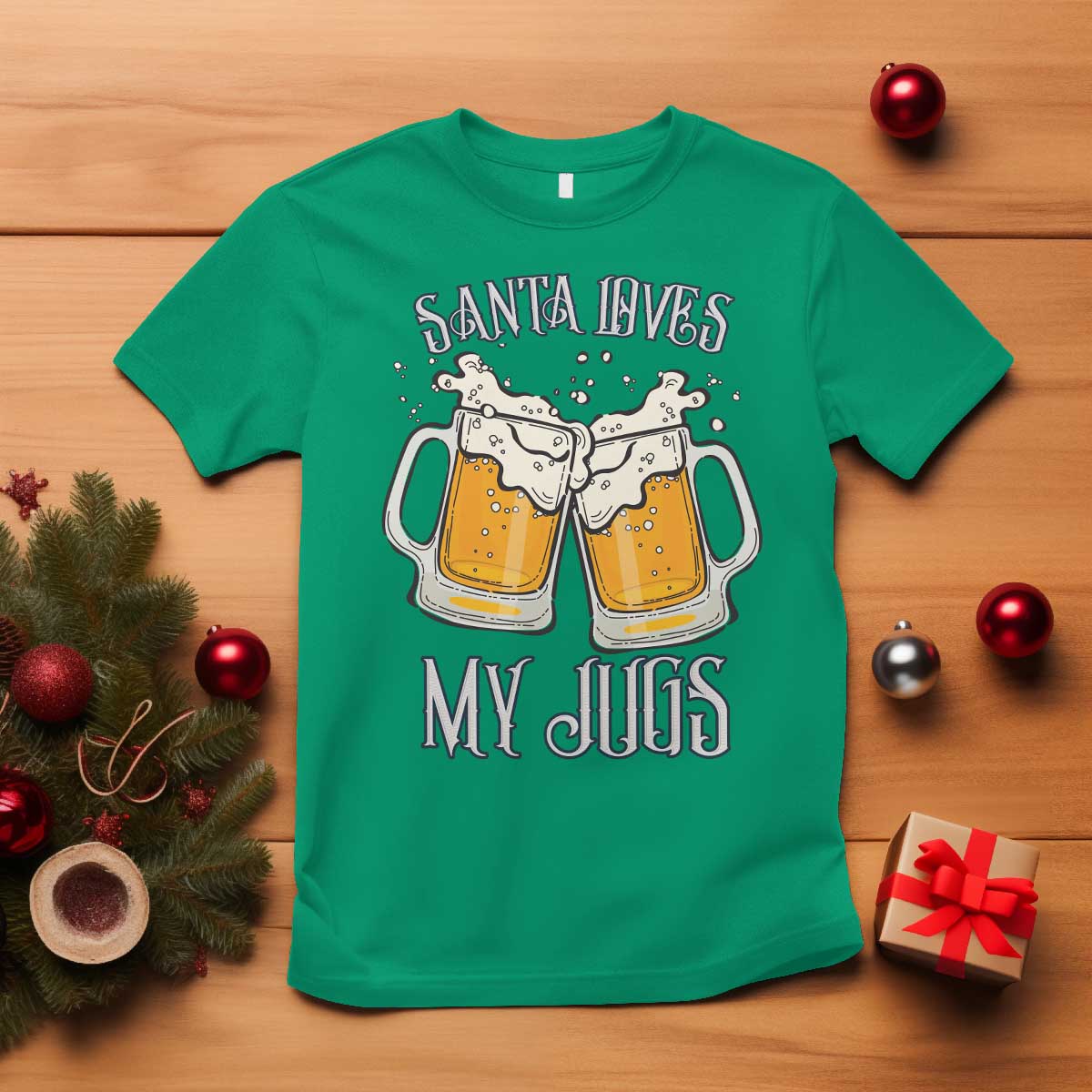 Funny Christmas Beers Couple T Shirt Santa Loves My Jugs Beers Drinker - Wonder Print Shop