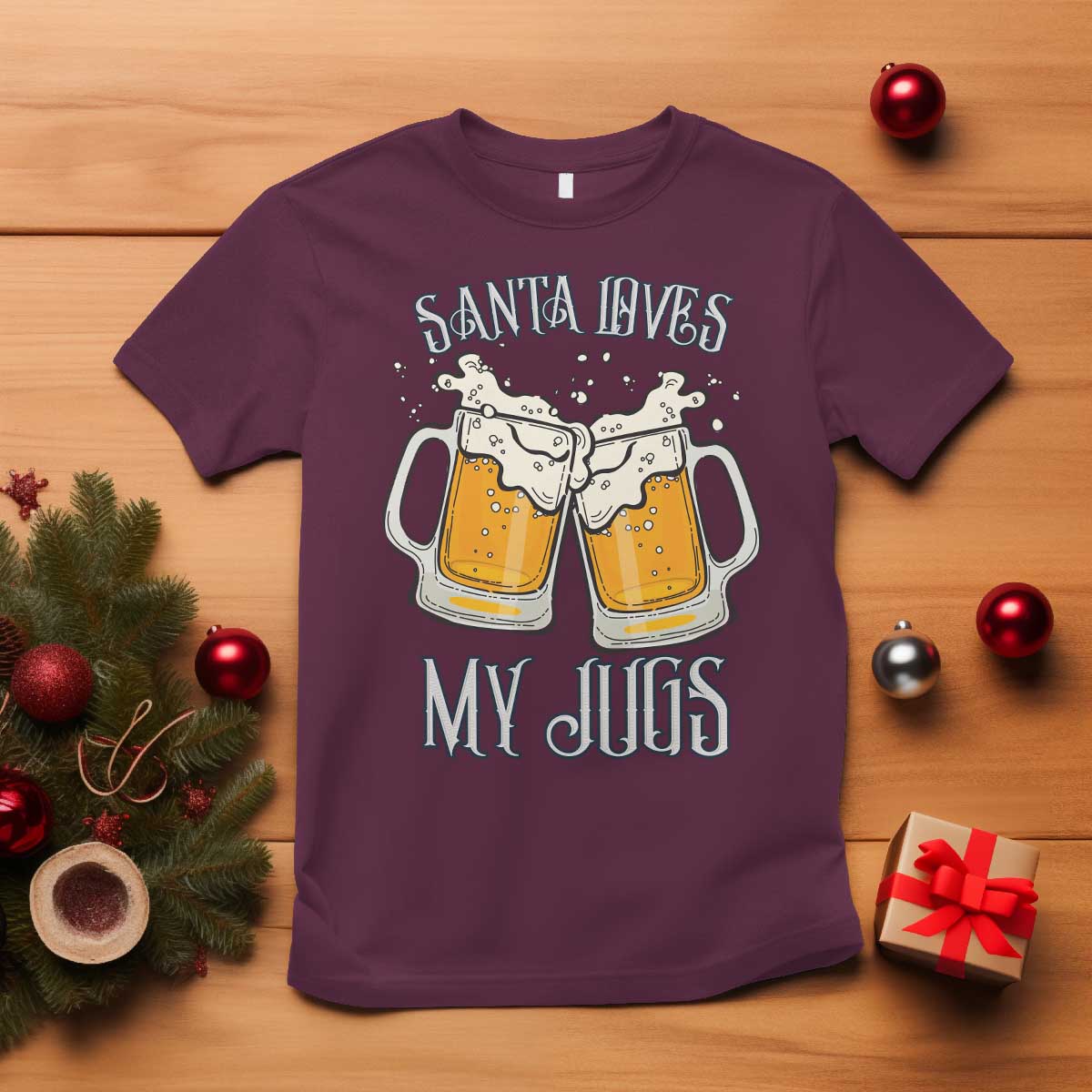 Funny Christmas Beers Couple T Shirt Santa Loves My Jugs Beers Drinker - Wonder Print Shop