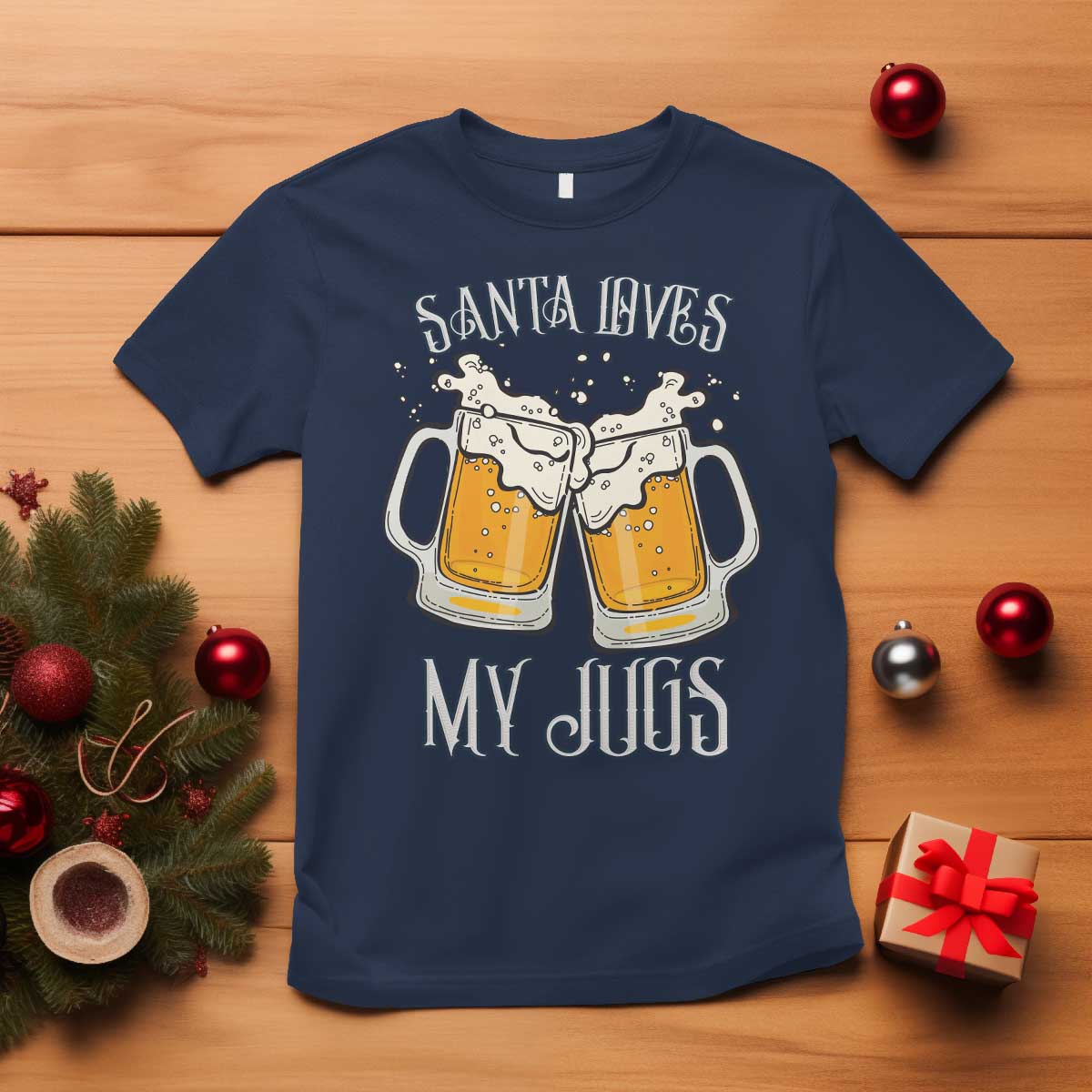 Funny Christmas Beers Couple T Shirt Santa Loves My Jugs Beers Drinker - Wonder Print Shop