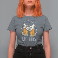 Funny Christmas Beers Couple T Shirt For Women Santa Loves My Jugs Beers Drinker - Wonder Print Shop