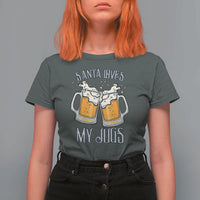 Funny Christmas Beers Couple T Shirt For Women Santa Loves My Jugs Beers Drinker - Wonder Print Shop