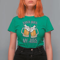 Funny Christmas Beers Couple T Shirt For Women Santa Loves My Jugs Beers Drinker - Wonder Print Shop