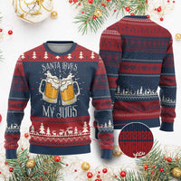 Funny Xmas Beers Couple Ugly Christmas Sweater Santa Loves My Jugs Beers Drinker - Wonder Print Shop