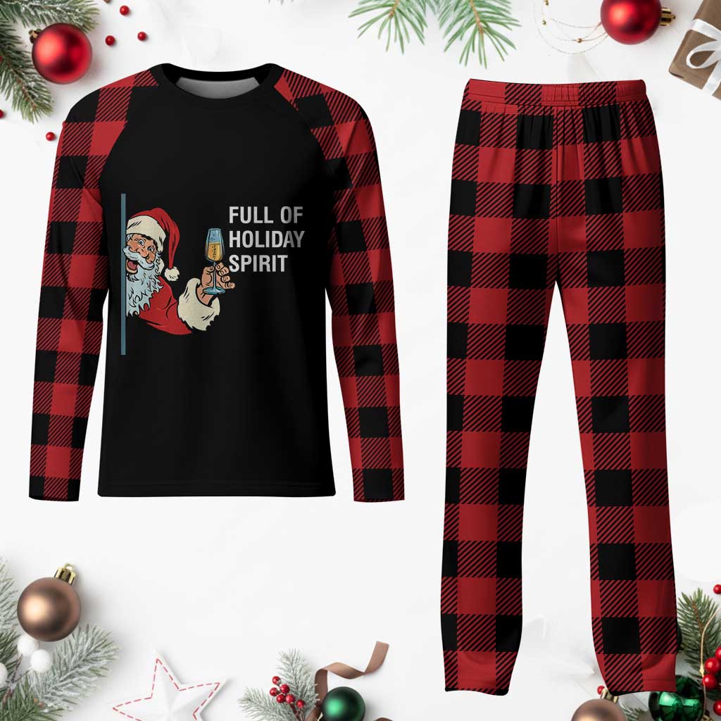 Funny Xmas Wine Plaid Pajama Set Full Of Holiday Spirit Santa - Wonder Print Shop