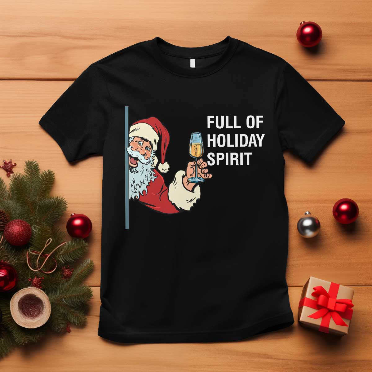 Funny Christmas Wine T Shirt Full Of Holiday Spirit Santa - Wonder Print Shop