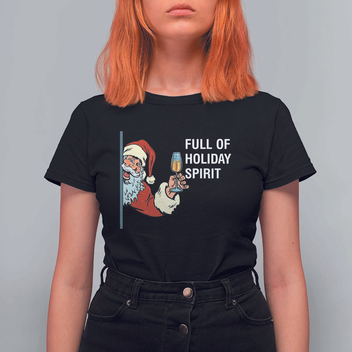 Funny Christmas Wine T Shirt For Women Full Of Holiday Spirit Santa - Wonder Print Shop