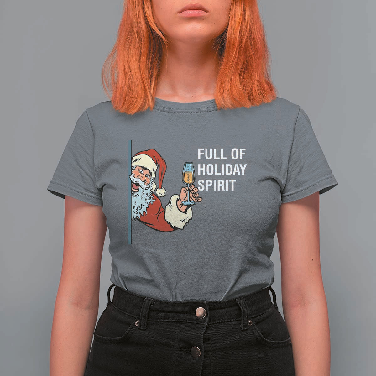 Funny Christmas Wine T Shirt For Women Full Of Holiday Spirit Santa - Wonder Print Shop