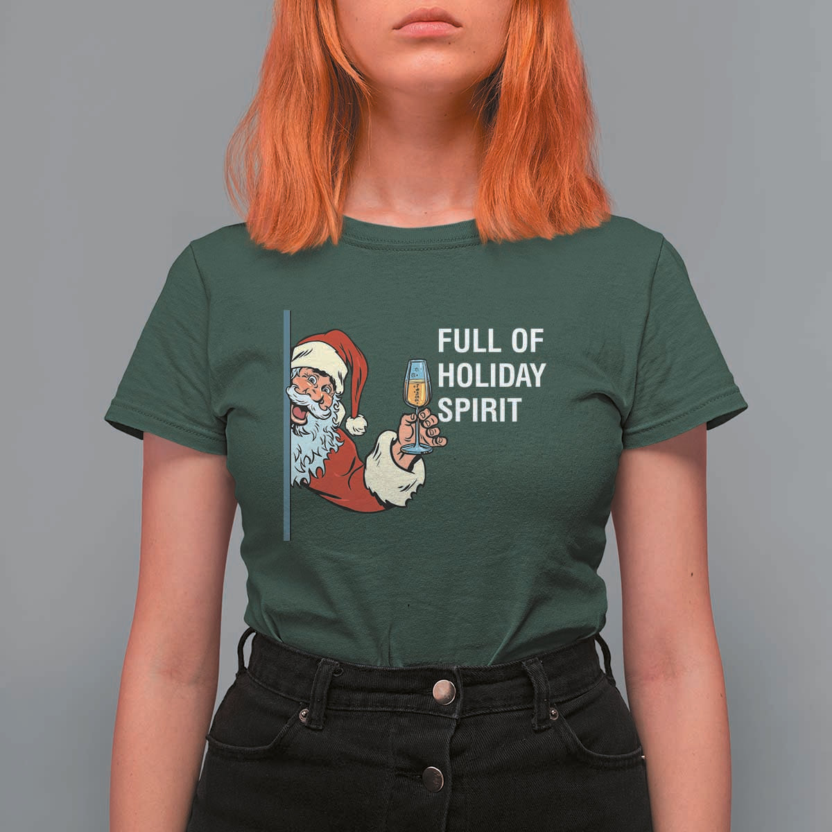 Funny Christmas Wine T Shirt For Women Full Of Holiday Spirit Santa - Wonder Print Shop